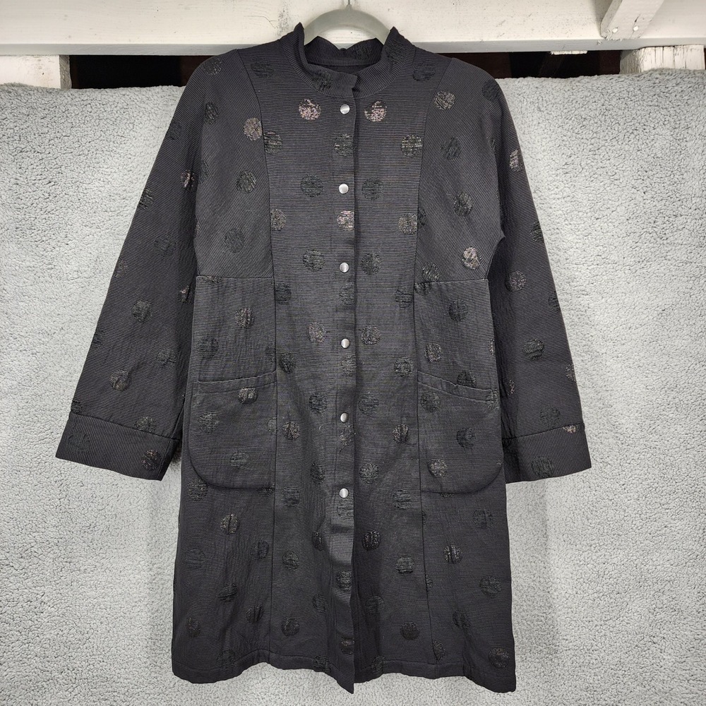 Babette San Francisco Black Metallic Polka Dot Corduroy Duster Jacket XXS